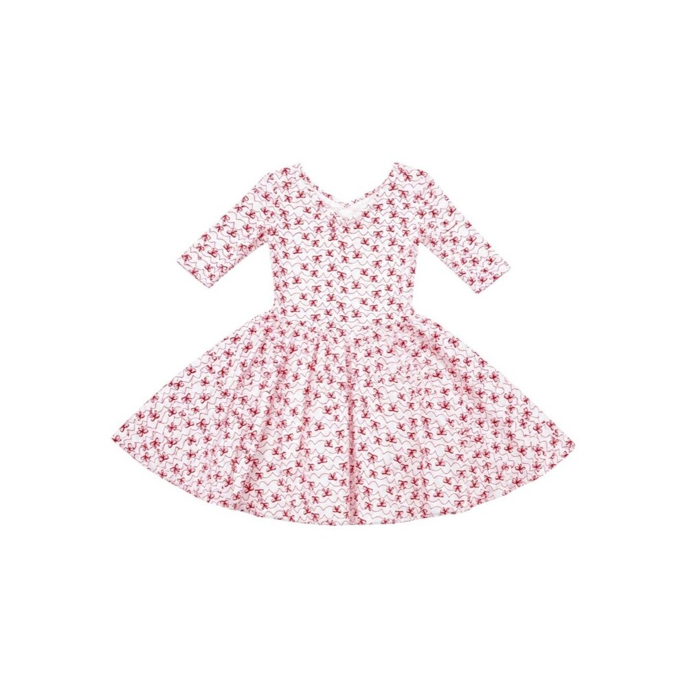 Dot Dot Smile Kids Twirly Dress Spinny White Red  Bow Ribbon Girls Size 5 6